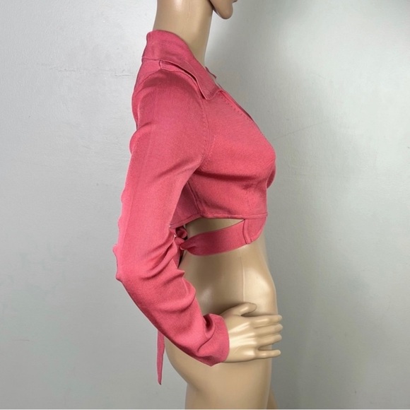 NEW CULT GAIA PINK KNIT CROPPED WRAP TOP - Picture 6 of 11